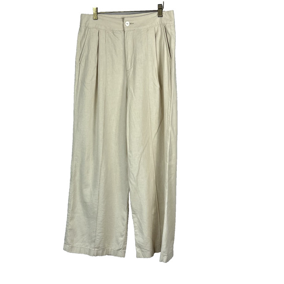 Christian Siriano Wide Leg Pants Women's 8 Linen Blend Beige Colored Pleated - Picture 1 of 8